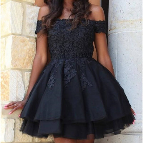 A Line Black Short Homecoming Dresses