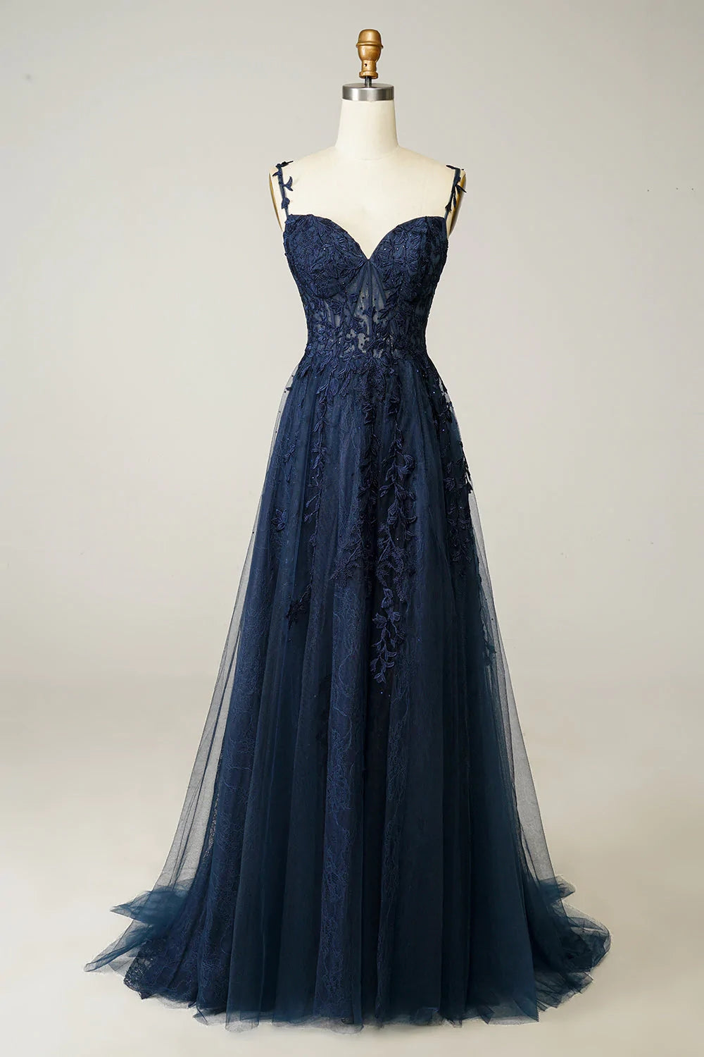 Cheap Navy Blue Lace Prom Dresses 2023
