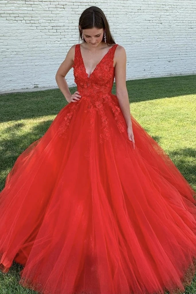 A Line Red Prom Dresses