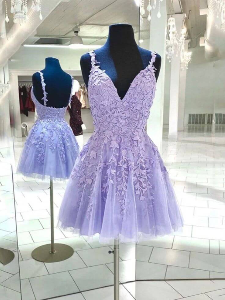 Cheap Lace Short Purple Homecoming Dress