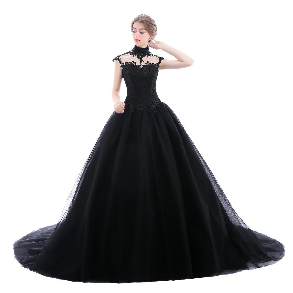 Lace Tulle Black Wedding Dresses