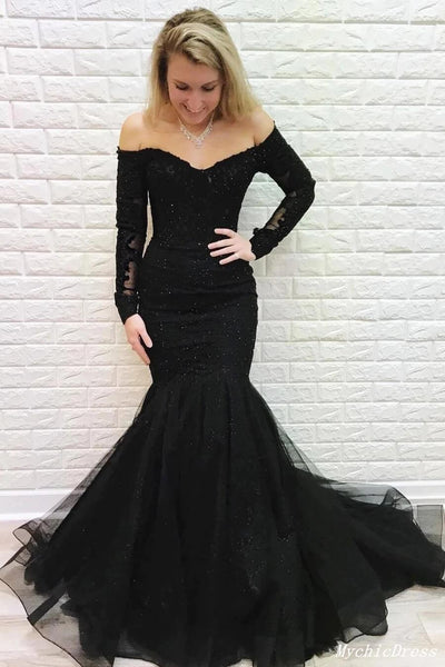 Black Lace Long Sleeves Formal Dress 2023