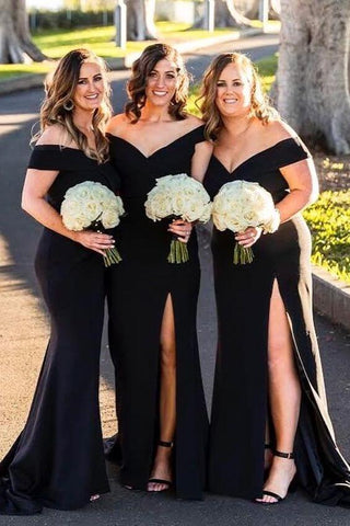 Cheap Satin Black Bridesmaid Dresses Off Shoulder