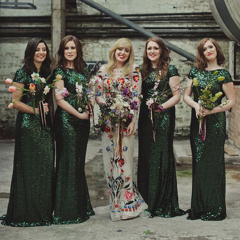 Vestidos de dama de honor de color verde oscuro para fiesta de boda