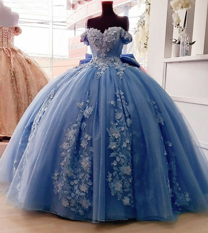 2024 Off Shoulder Ball Gown Quinceanera Dresses Blue