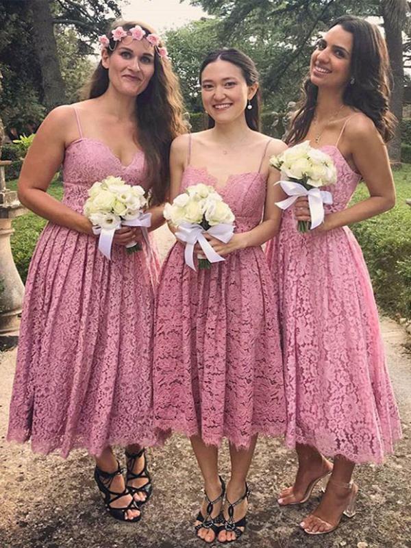 Short Lace Dusty Rose Bridesmaid Dresses