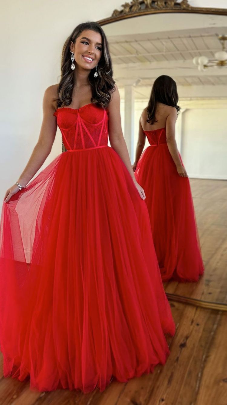 Red Long Wedding Guest Dresses Lace