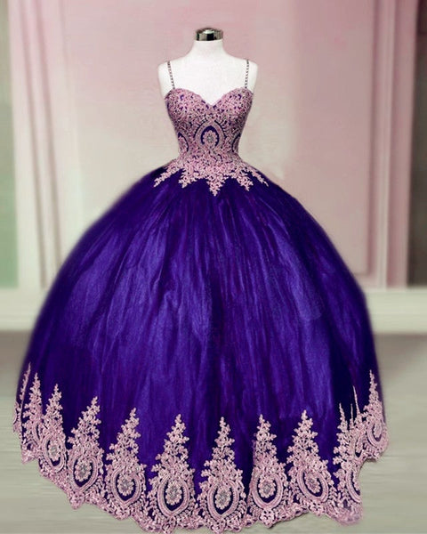 Ball Gown Royal Blue Quinceanera Dresses Lace Applique Sweet 16 Dress ...