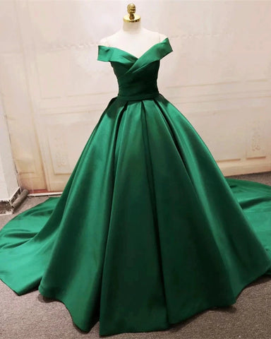 Green Satin Long Quinceanera Dresses