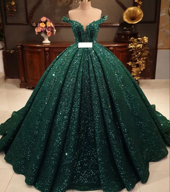 Ball Gown Dark Green Sequin Quinceanera Dress