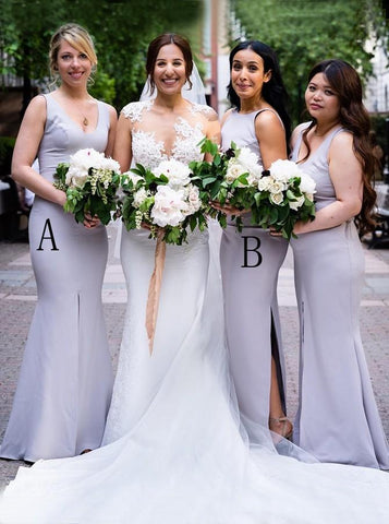 Vestidos de Dama de Honor Lavanda Largos con Cuello en V