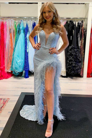 Sequin Feathers Mermaid Formal Gowns
