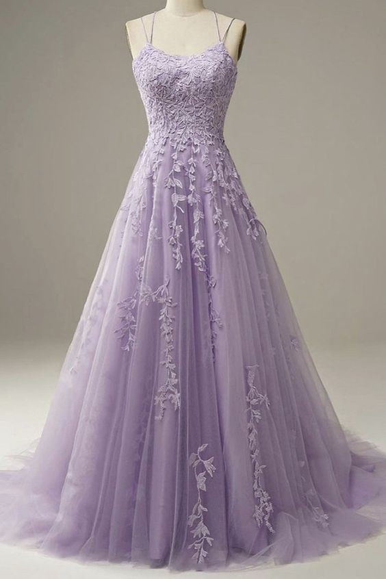 Lace Lilac Prom Dresses Long