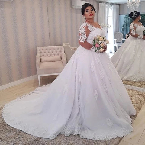 Long Sleeves Wedding Dresses Plus Size