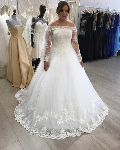 Vestidos de novia de encaje vintage de talla grande y manga larga