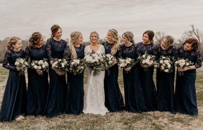 Navy Blue Long Sleeves Bridesmaid Dress