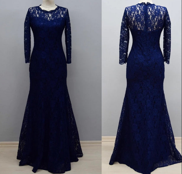 Navy Blue Bridesmaid Dress Long Sleeves