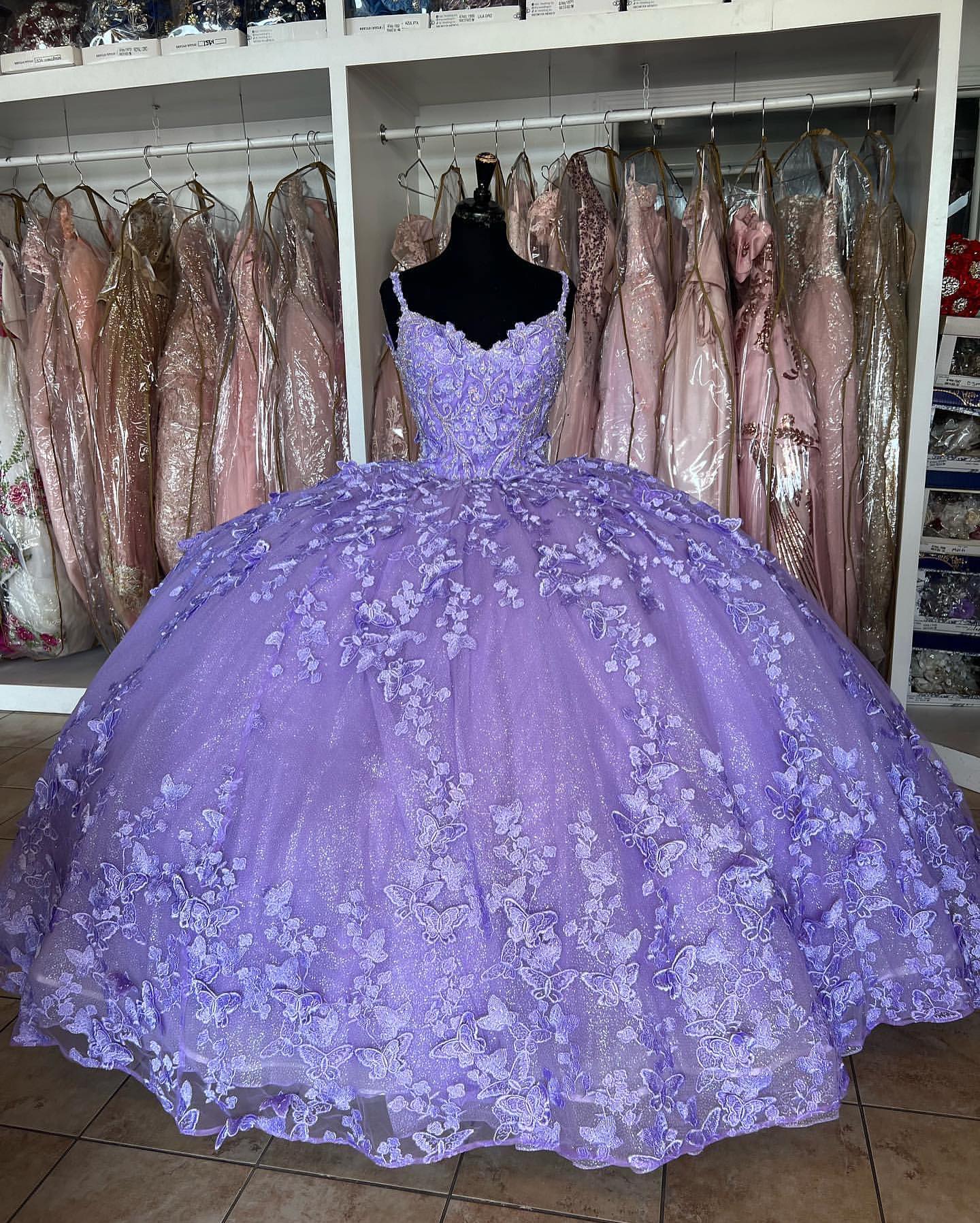 Princess Butterflies Purple Quinceanera Dresses
