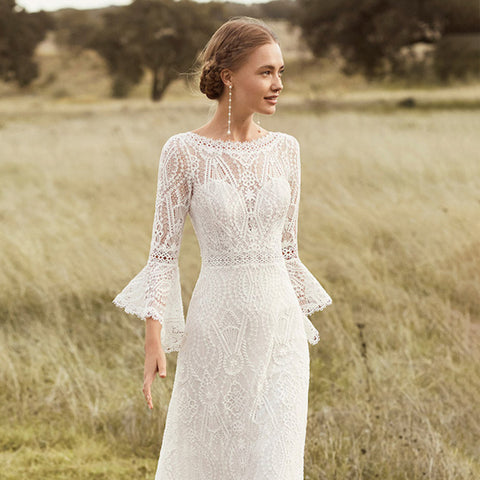 Puffy Sleeves Lace White Wedding Dresses