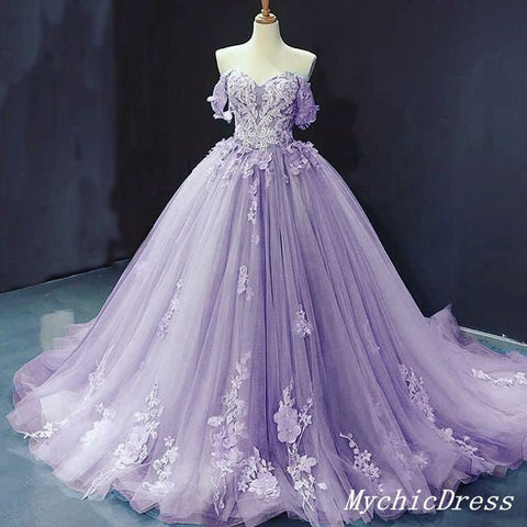 Off The Shoulder Lace Appliques Purple Quince Dress