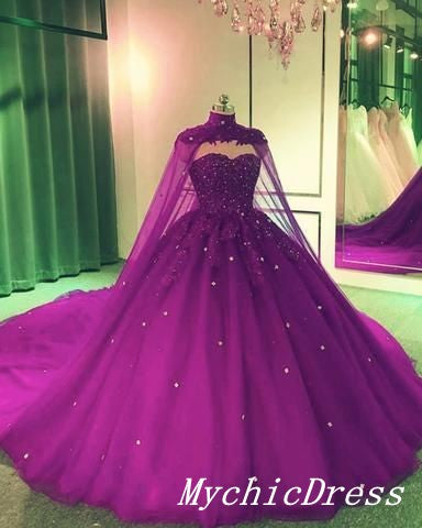 Ball Gown Crystals Purple Prom Dresses