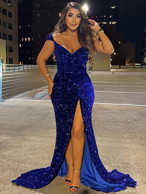 Royal Blue Prom Dresses Sequin cheap