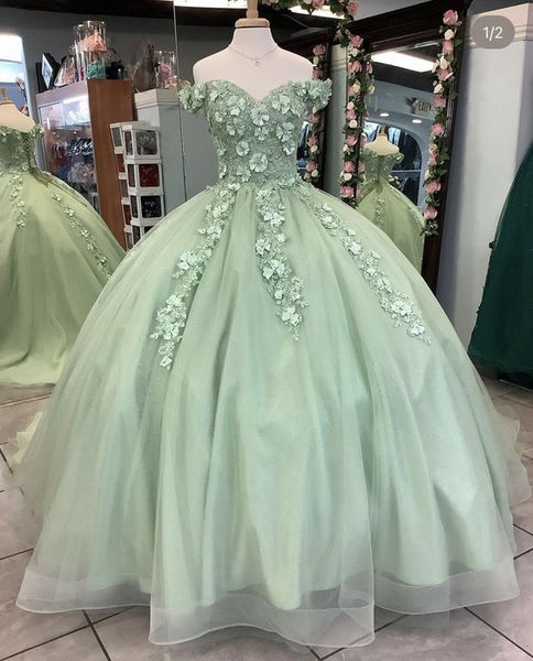 Sage Green Quinceanera Dresses with flowers