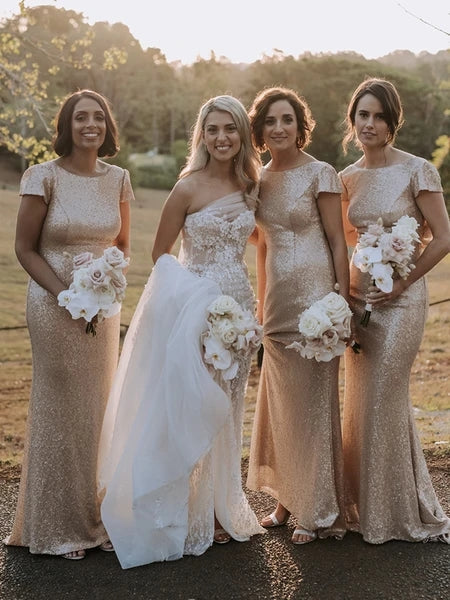 Cheap Sequin Bridesmaid Dresses gold