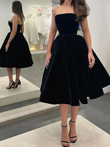 Sexy Black Velvet Wedding Guest Dress