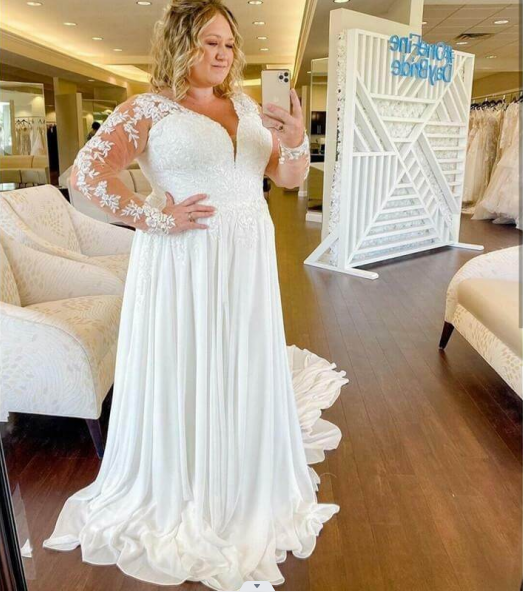 Vestidos de novia de encaje de talla grande Manga larga