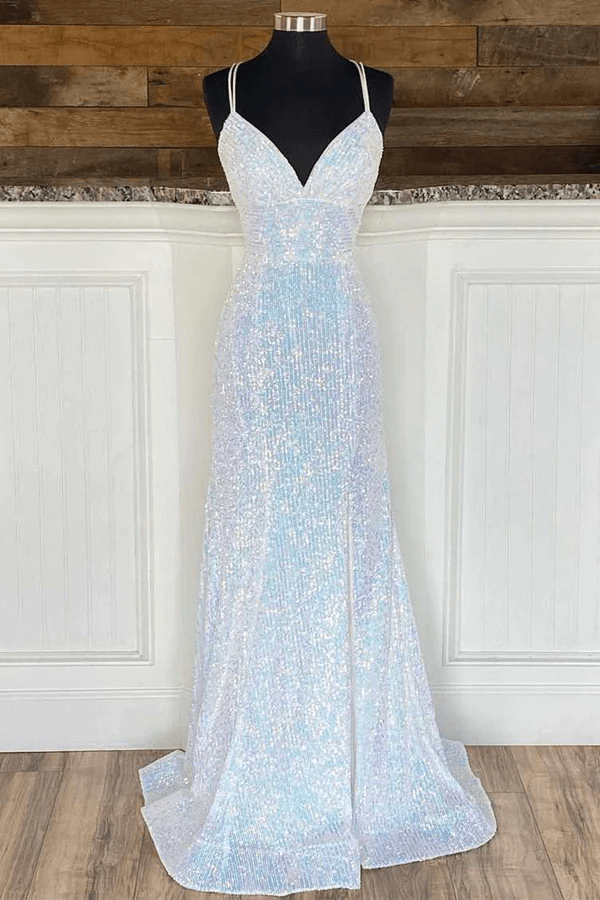 Sequins Long White Prom Dresses 2023