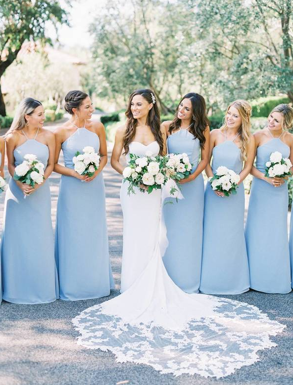 Halter Dusty Blue Bridesmaid Dresses under 100