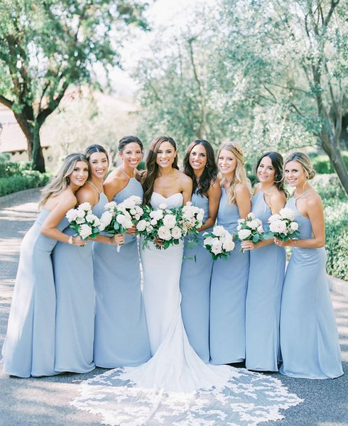 Halter Dusty Blue Bridesmaid Dresses under 100