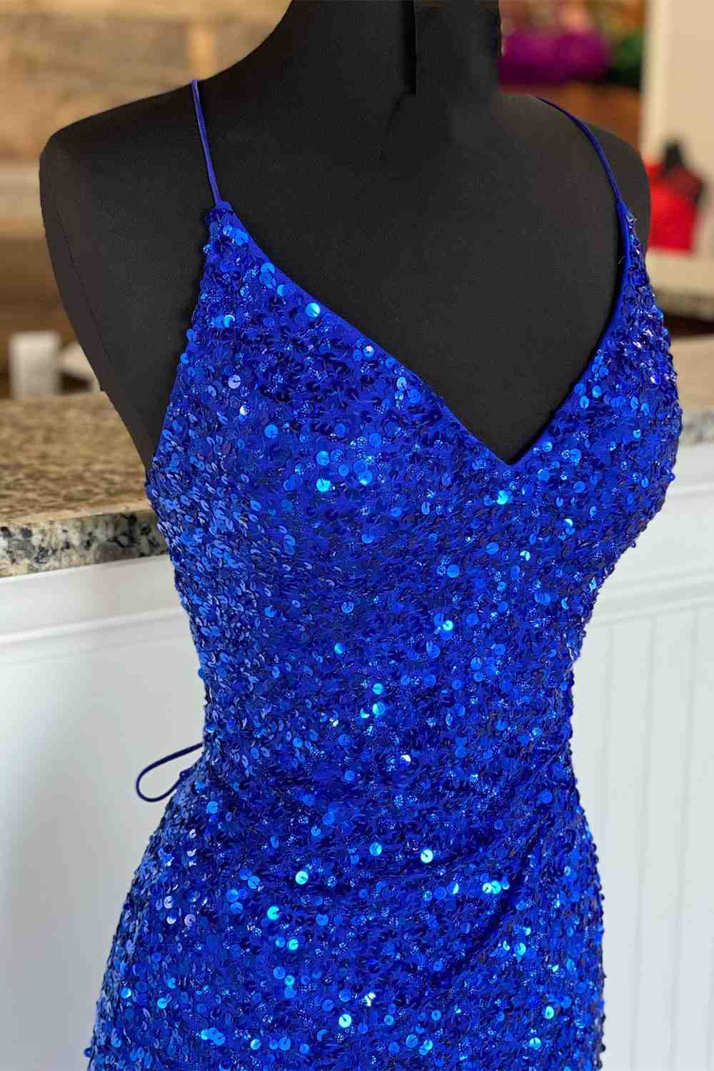 Simple Royal Blue Glitters Prom Dresses Long High Slit Party Formal Dr ...