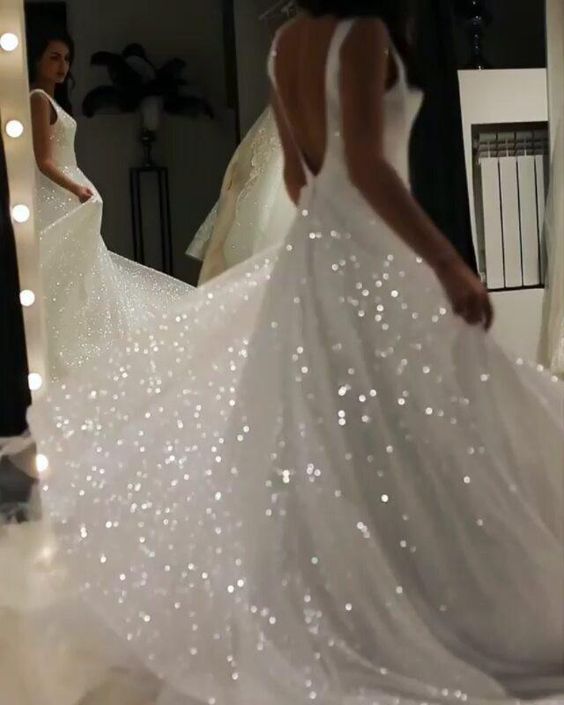 A Line Sequins Wedding Gown