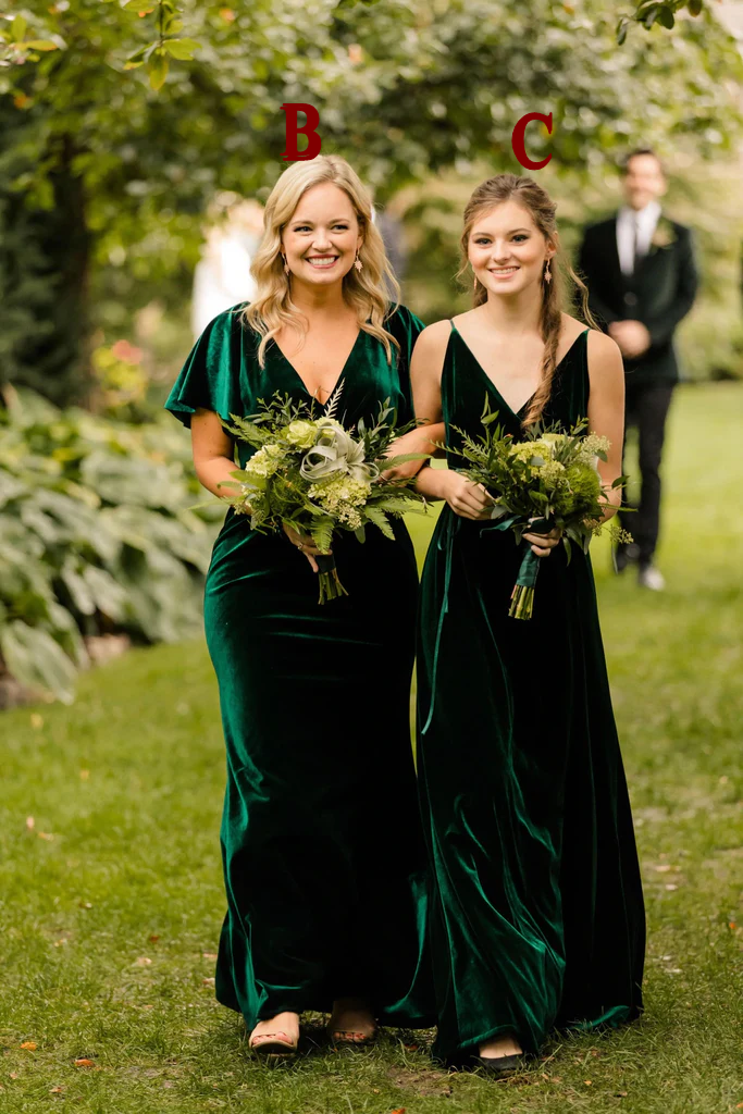 Vestidos de dama de honor de terciopelo verde baratos