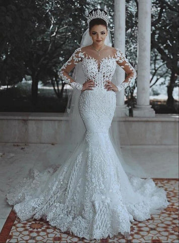 Lace Long Sleeves Mermaid Wedding Gown