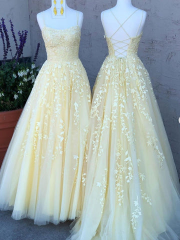 A Line Lace Yellow Homecoming Dresses