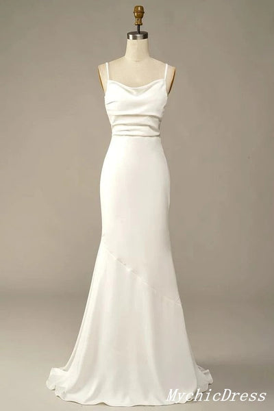 Simple Satin Ivory Beach Wedding Dresses