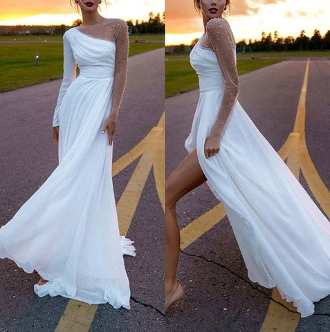 Long Sleeve Beach Wedding Dresses White