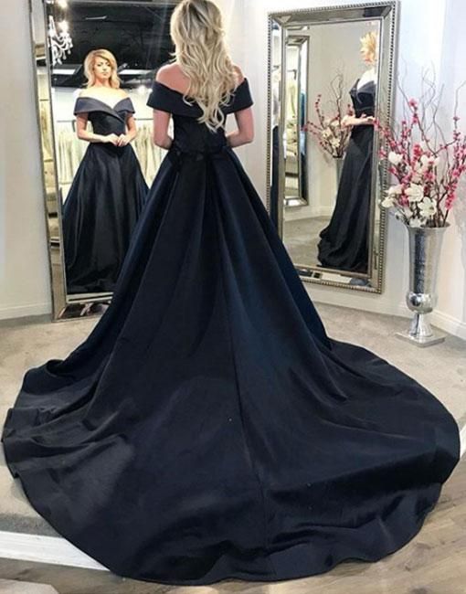 cheap Satin Black Evening Gowns