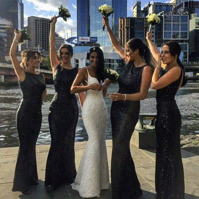Long Sequin Bridesmaid Dresses Black