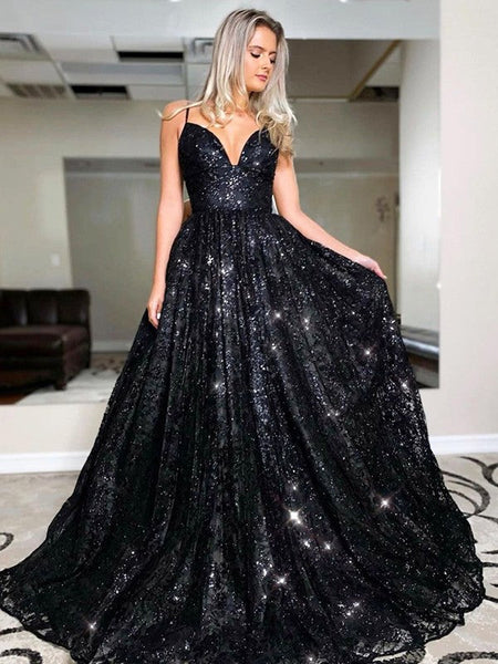 A Line Black Sequin sweet 16 Dresses