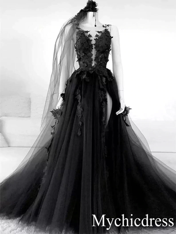 Vestidos de novia góticos negros atractivos