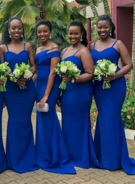 African Satin Blue Bridesmaid Dresses Spaghetti Straps Mermaid Wedding ...