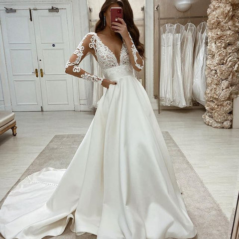 Vestidos de novia de satén de encaje