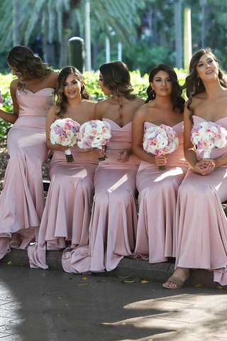 Blush Pink Satin Bridesmaid Dresses