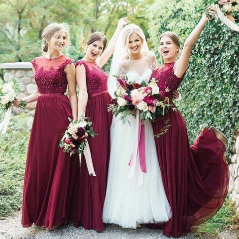 Floor Length Beach Wine Bridesmaid Dresses