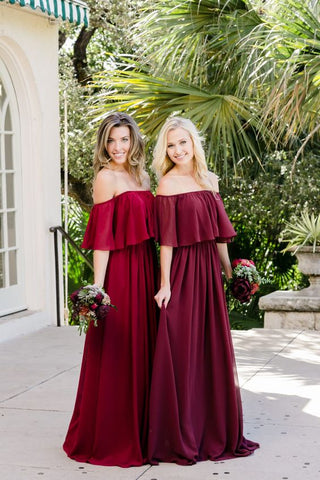 Burgundy Chiffon Boho Bridesmaid Dresses