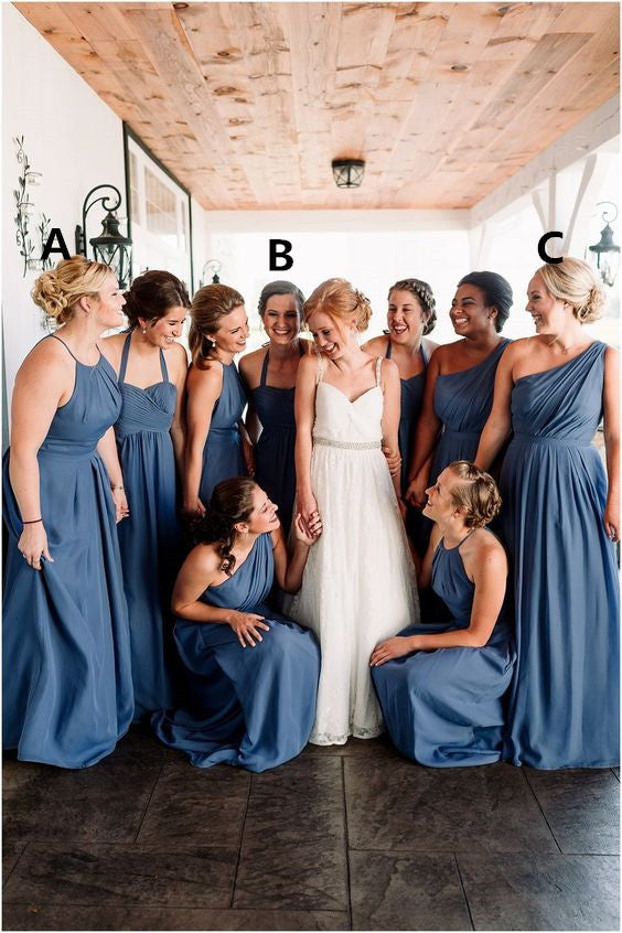 Mismatched Dusty Blue Bridesmaid Dresses